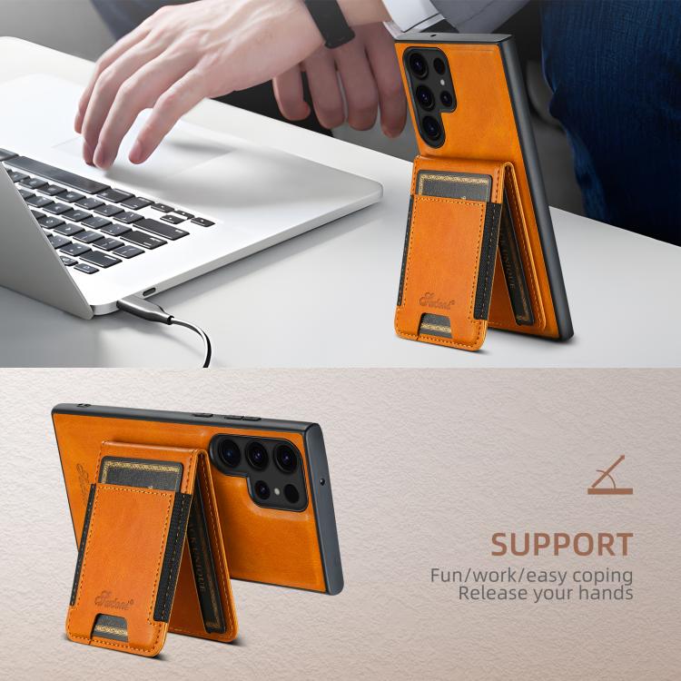 For Samsung Galaxy S25+ 5G Suteni H17 Oil Eax Leather MagSafe Detachable Wallet Phone Case(Khaki) by Suteni