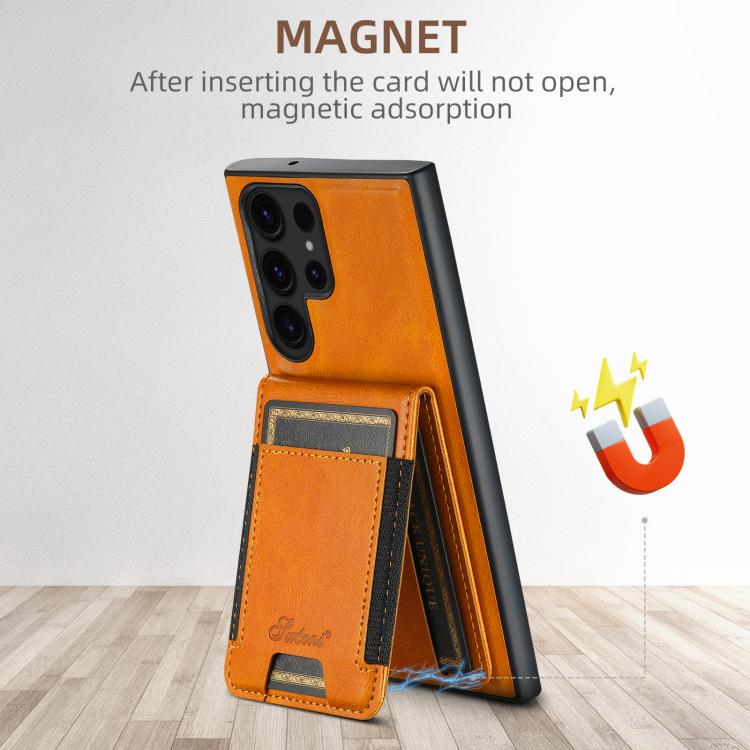 For Samsung Galaxy S25+ 5G Suteni H17 Oil Eax Leather MagSafe Detachable Wallet Phone Case(Khaki) by Suteni