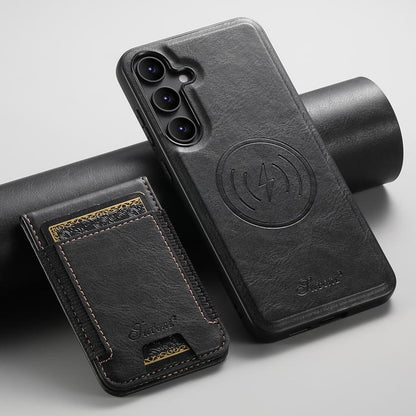 For Samsung Galaxy S25 5G Suteni H17 Oil Eax Leather MagSafe Detachable Wallet Phone Case(Black) by Suteni