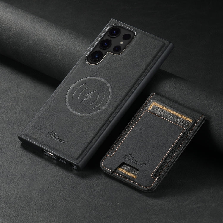 For Samsung Galaxy S22 Ultra 5G Suteni H17 Litchi Texture Leather MagSafe Detachable Wallet Phone Case(Black) by Suteni