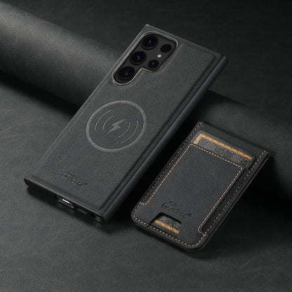 For Samsung Galaxy S22 Ultra 5G Suteni H17 Litchi Texture Leather MagSafe Detachable Wallet Phone Case(Black) by Suteni