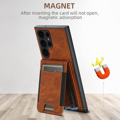 For Samsung Galaxy Note20 Suteni H17 Litchi Texture Leather MagSafe Detachable Wallet Phone Case(Khaki) by Suteni