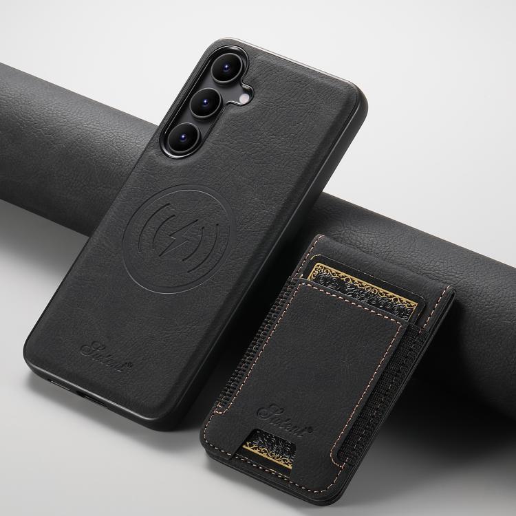 For Samsung Galaxy S25 5G Suteni H17 Litchi Texture Leather MagSafe Detachable Wallet Phone Case(Black) by Suteni