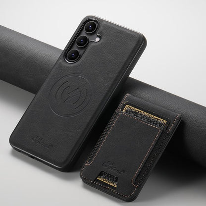 For Samsung Galaxy S25 5G Suteni H17 Litchi Texture Leather MagSafe Detachable Wallet Phone Case(Black) by Suteni