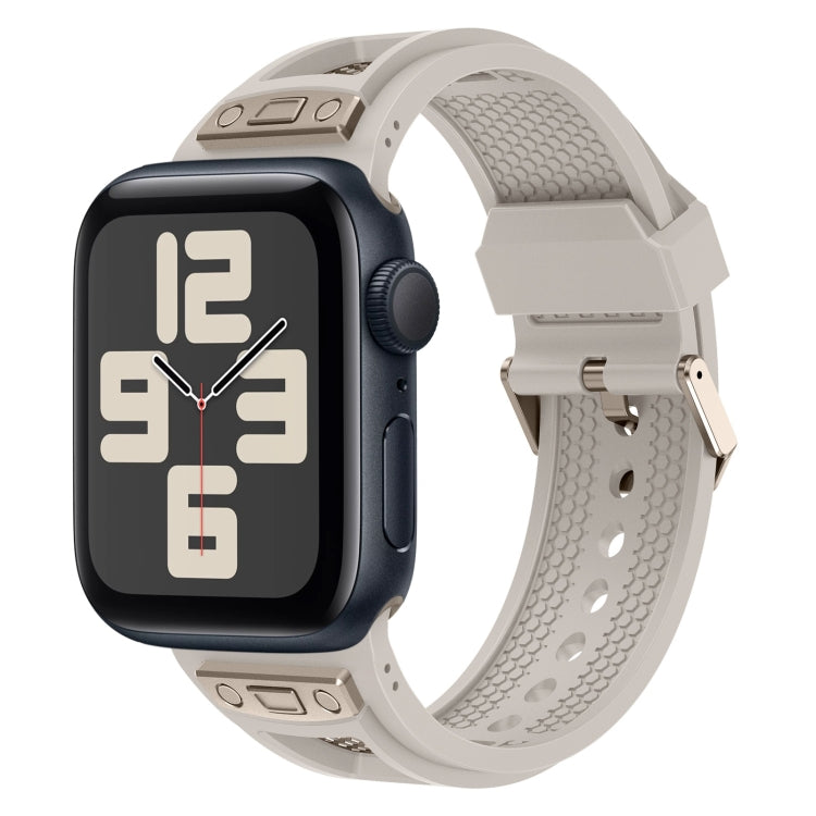 For Apple Watch SE 2023 44mm Breathable Stainless Steel Mesh TPU Watch Band(Starlight Titanium) by bashfashion