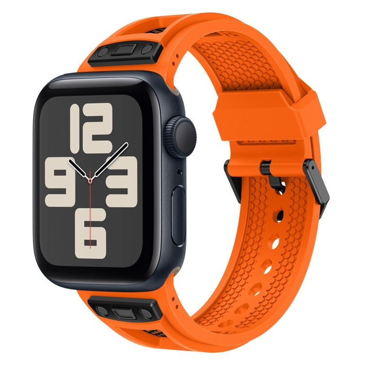 For Apple Watch SE 2023 44mm Breathable Stainless Steel Mesh TPU Watch Band(Orange Black) by bashfashion