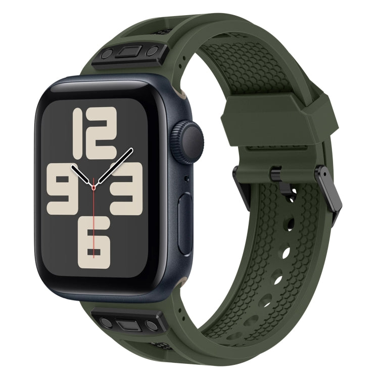 For Apple Watch SE 2023 44mm Breathable Stainless Steel Mesh TPU Watch Band(Green Black) by bashfashion