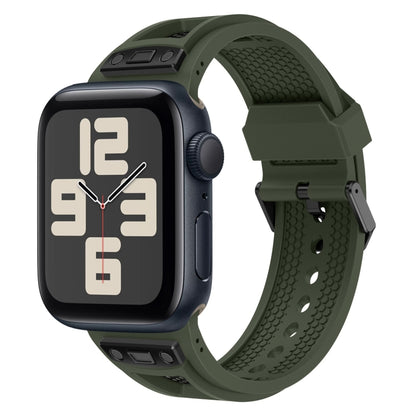 For Apple Watch SE 2023 44mm Breathable Stainless Steel Mesh TPU Watch Band(Green Black) by bashfashion