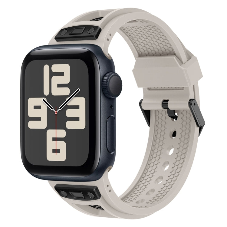 For Apple Watch SE 2023 44mm Breathable Stainless Steel Mesh TPU Watch Band(Starlight Black) by bashfashion