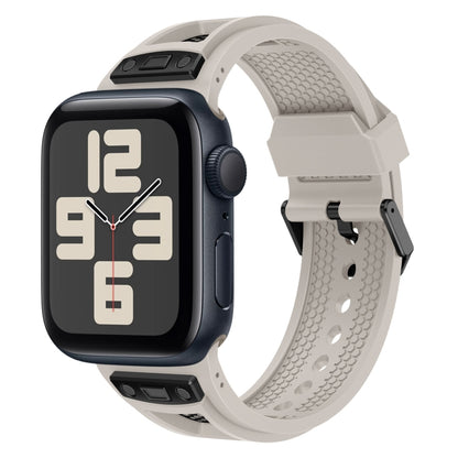 For Apple Watch SE 2023 44mm Breathable Stainless Steel Mesh TPU Watch Band(Starlight Black) by bashfashion