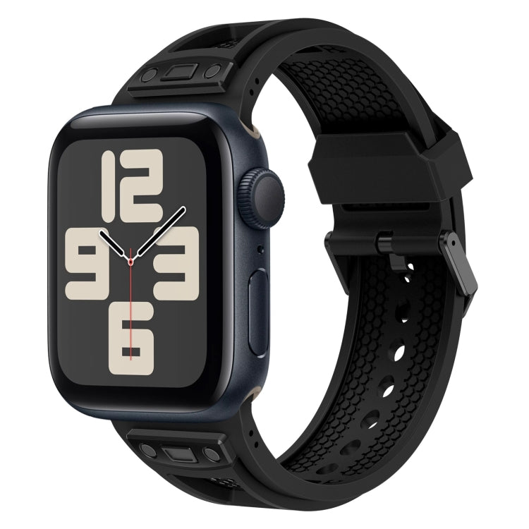 For Apple Watch SE 2023 44mm Breathable Stainless Steel Mesh TPU Watch Band(Black Black) by bashfashion