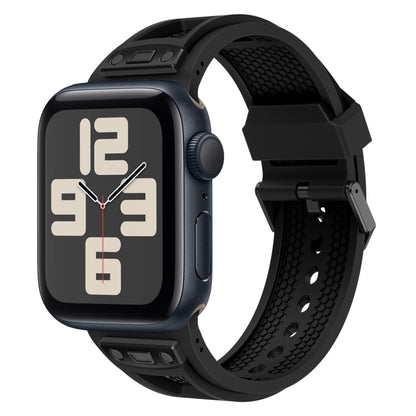 For Apple Watch SE 2023 44mm Breathable Stainless Steel Mesh TPU Watch Band(Black Black) by bashfashion