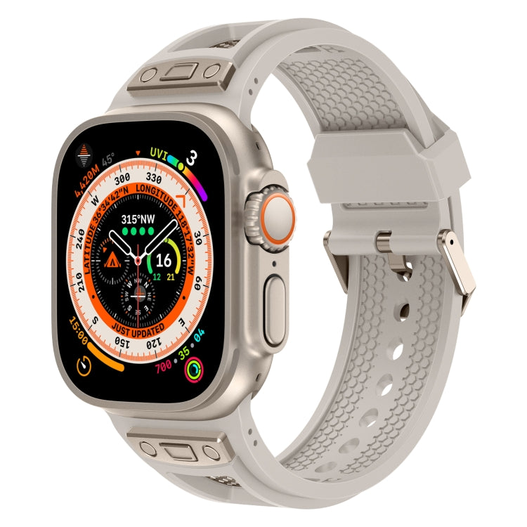For Apple Watch Ultra 2 49mm Breathable Stainless Steel Mesh TPU Watch Band(Starlight Titanium) by bashfashion