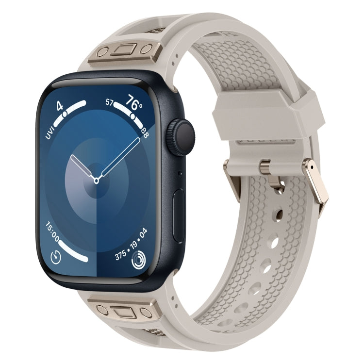 For Apple Watch Series 9 45mm Breathable Stainless Steel Mesh TPU Watch Band(Starlight Titanium) by bashfashion