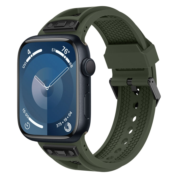 For Apple Watch Series 9 45mm Breathable Stainless Steel Mesh TPU Watch Band(Green Black) by bashfashion