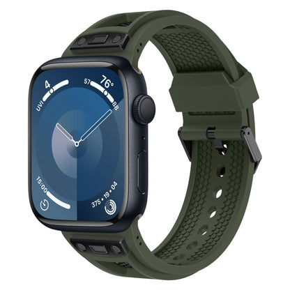 For Apple Watch Series 9 45mm Breathable Stainless Steel Mesh TPU Watch Band(Green Black) by bashfashion