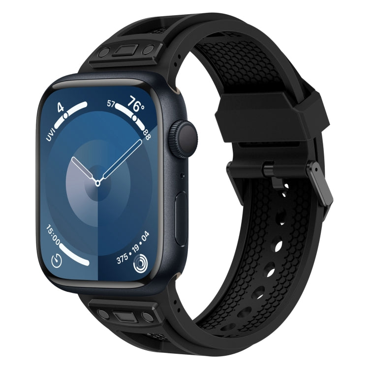 For Apple Watch Series 9 45mm Breathable Stainless Steel Mesh TPU Watch Band(Black Black) by bashfashion