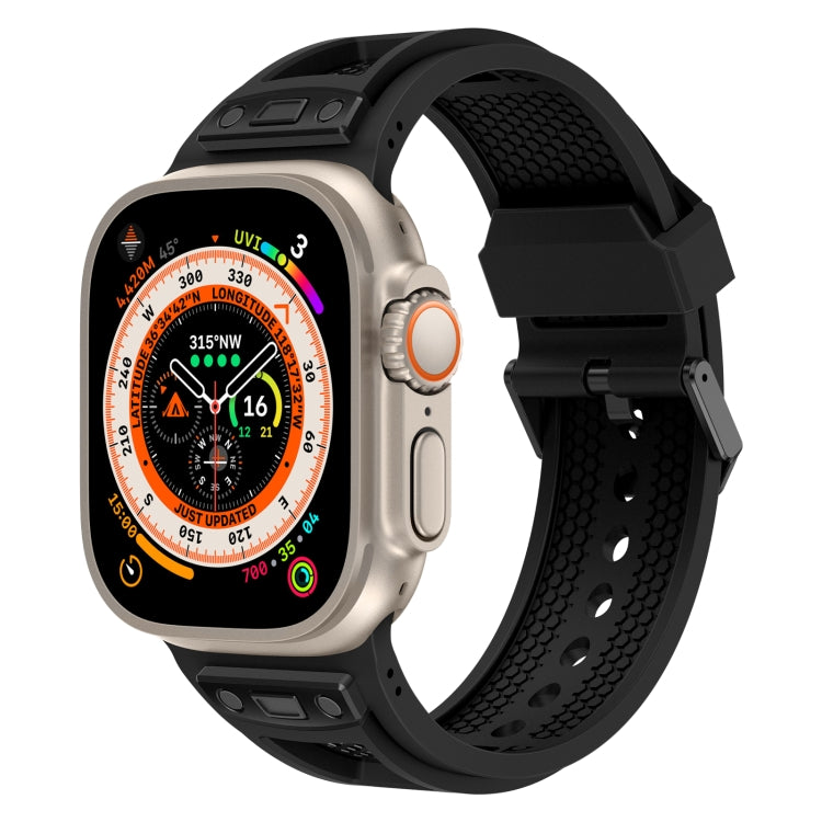 For Apple Watch Ultra 49mm Breathable Stainless Steel Mesh TPU Watch Band(Black Black) by bashfashion