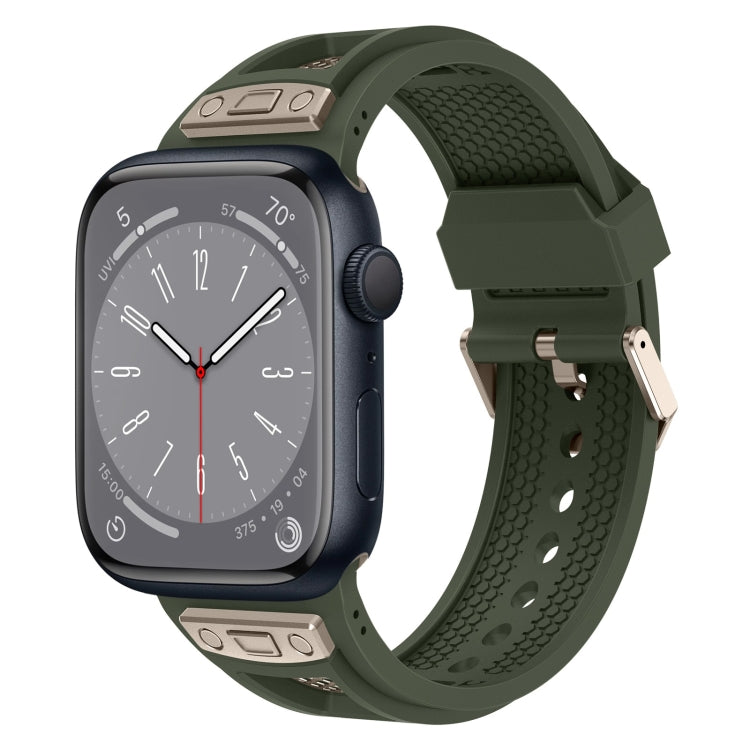 For Apple Watch Series 8 45mm Breathable Stainless Steel Mesh TPU Watch Band(Green Titanium) by bashfashion