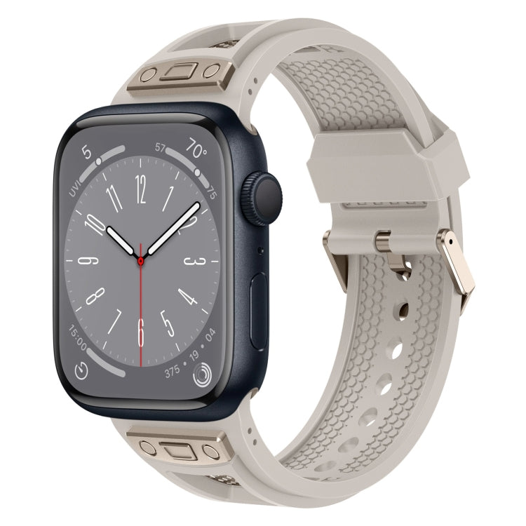 For Apple Watch Series 8 45mm Breathable Stainless Steel Mesh TPU Watch Band(Starlight Titanium) by bashfashion