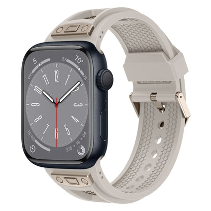 For Apple Watch Series 8 45mm Breathable Stainless Steel Mesh TPU Watch Band(Starlight Titanium) by bashfashion