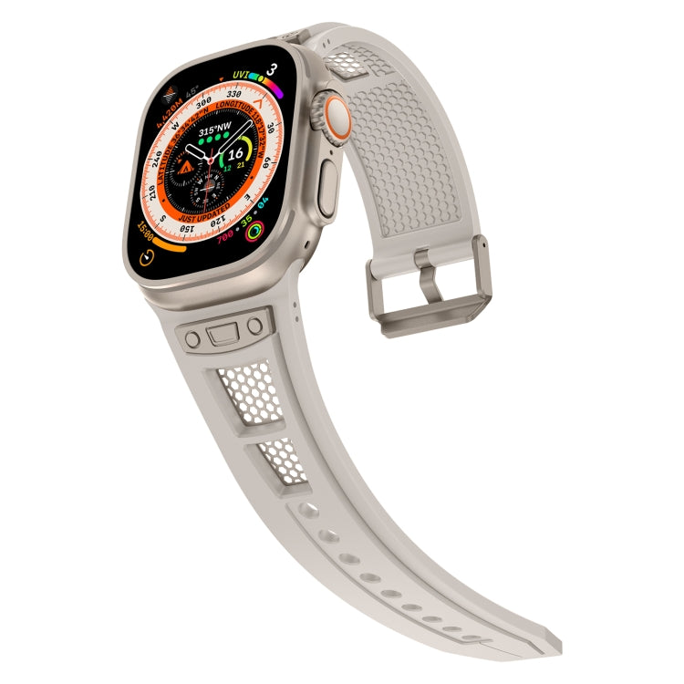 For Apple Watch Series 8 45mm Breathable Stainless Steel Mesh TPU Watch Band(Starlight Titanium) by bashfashion