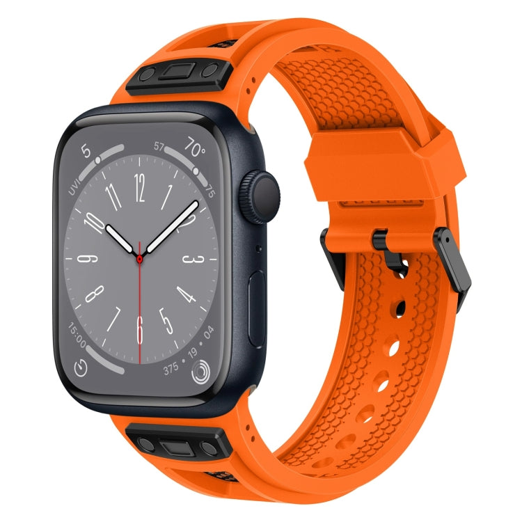 For Apple Watch Series 8 45mm Breathable Stainless Steel Mesh TPU Watch Band(Orange Black) by bashfashion