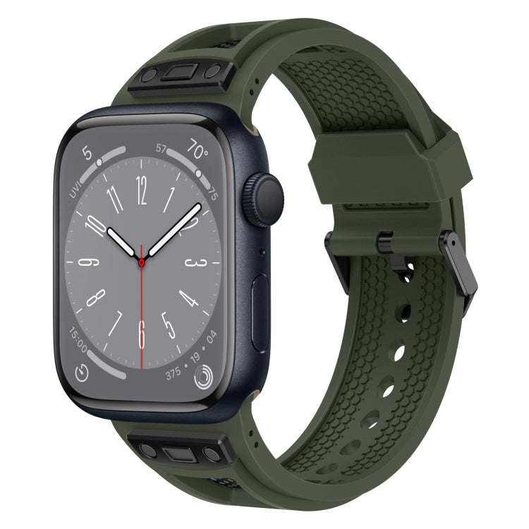 For Apple Watch Series 8 45mm Breathable Stainless Steel Mesh TPU Watch Band(Green Black) by bashfashion