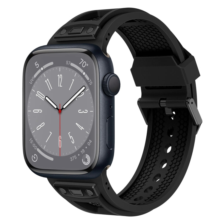 For Apple Watch Series 8 45mm Breathable Stainless Steel Mesh TPU Watch Band(Black Black) by bashfashion