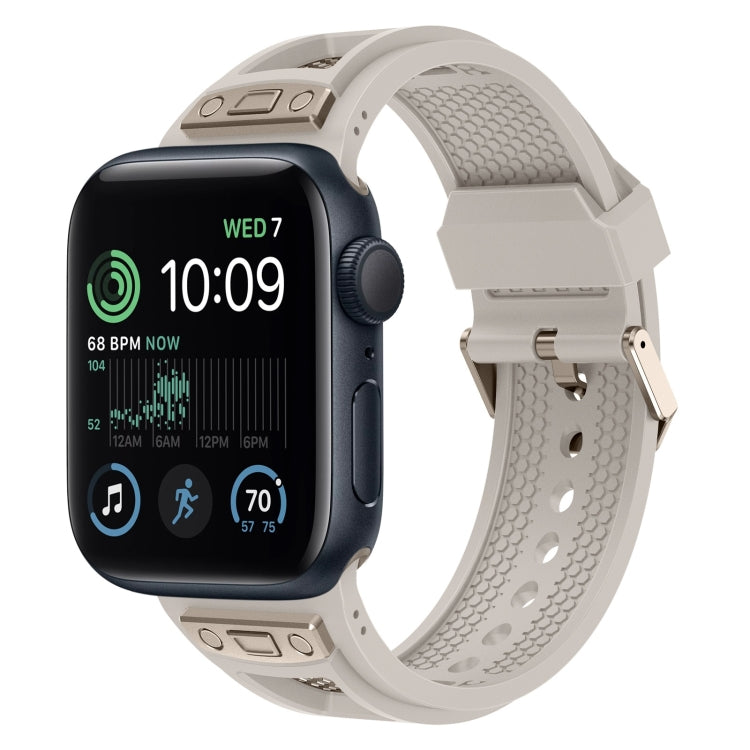 For Apple Watch SE 2022 44mm Breathable Stainless Steel Mesh TPU Watch Band(Starlight Titanium) by bashfashion