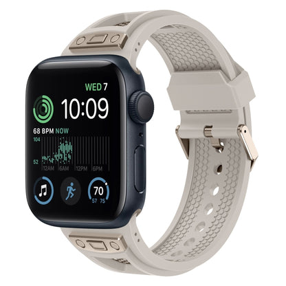 For Apple Watch SE 2022 44mm Breathable Stainless Steel Mesh TPU Watch Band(Starlight Titanium) by bashfashion