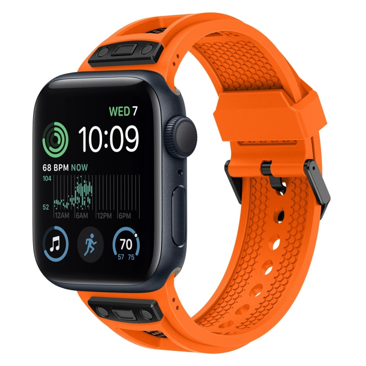 For Apple Watch SE 2022 44mm Breathable Stainless Steel Mesh TPU Watch Band(Orange Black) by bashfashion