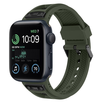 For Apple Watch SE 2022 44mm Breathable Stainless Steel Mesh TPU Watch Band(Green Black) by bashfashion