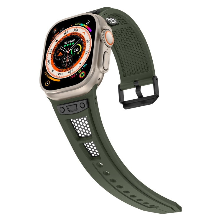 For Apple Watch SE 2022 44mm Breathable Stainless Steel Mesh TPU Watch Band(Green Black) by bashfashion