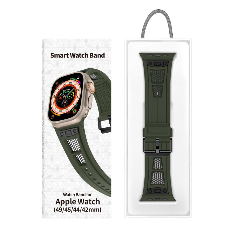 For Apple Watch SE 2022 44mm Breathable Stainless Steel Mesh TPU Watch Band(Green Black) by bashfashion