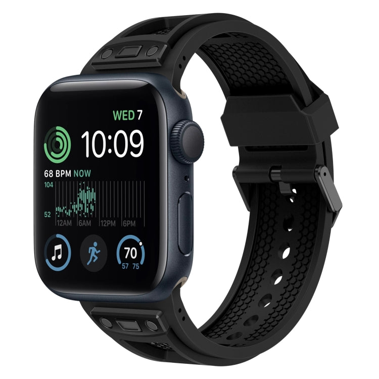 For Apple Watch SE 2022 44mm Breathable Stainless Steel Mesh TPU Watch Band(Black Black) by bashfashion
