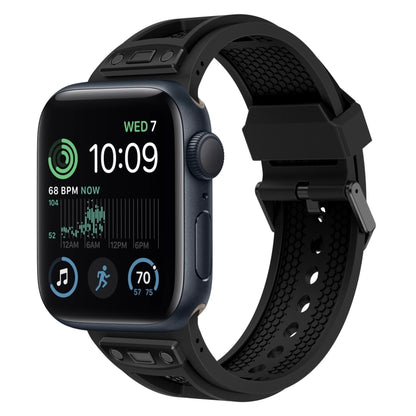 For Apple Watch SE 2022 44mm Breathable Stainless Steel Mesh TPU Watch Band(Black Black) by bashfashion