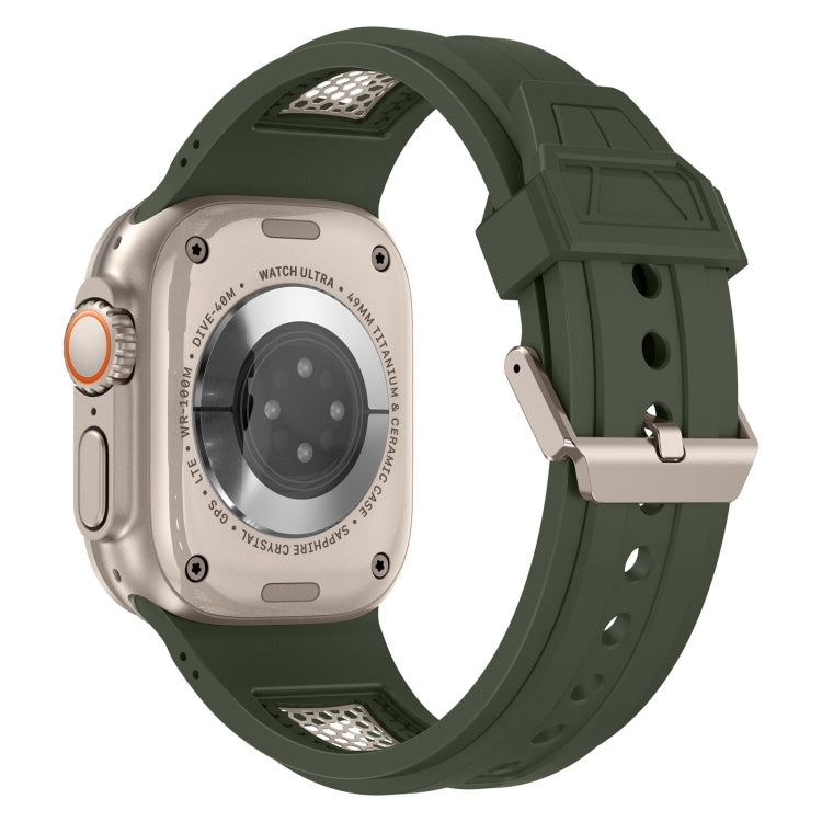For Apple Watch Series 7 45mm Breathable Stainless Steel Mesh TPU Watch Band(Green Titanium) by bashfashion