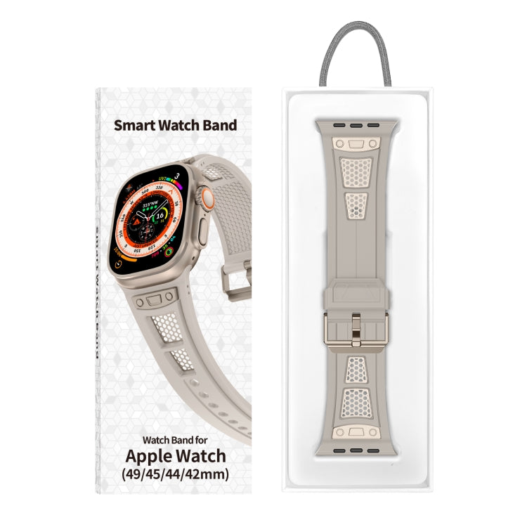 For Apple Watch Series 7 45mm Breathable Stainless Steel Mesh TPU Watch Band(Starlight Titanium) by bashfashion
