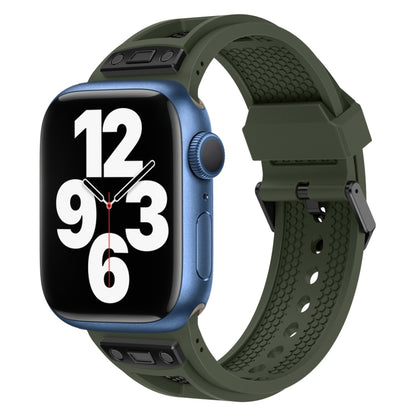 For Apple Watch Series 7 45mm Breathable Stainless Steel Mesh TPU Watch Band(Green Black) by bashfashion