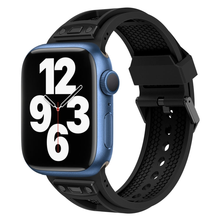 For Apple Watch Series 7 45mm Breathable Stainless Steel Mesh TPU Watch Band(Black Black) by bashfashion