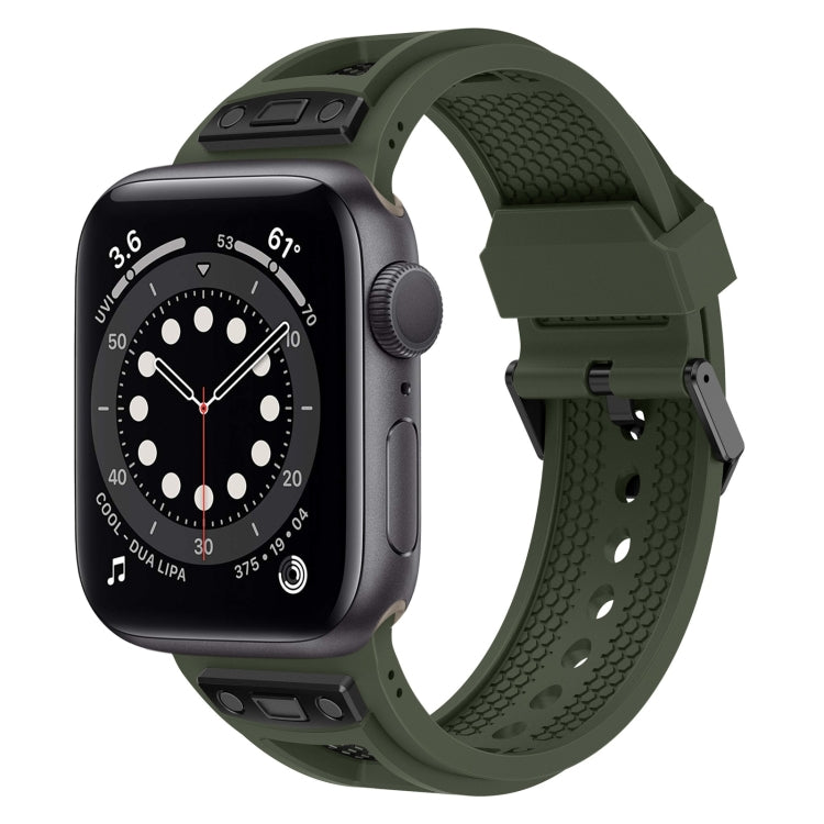 For Apple Watch Series 6 44mm Breathable Stainless Steel Mesh TPU Watch Band(Green Black) by bashfashion