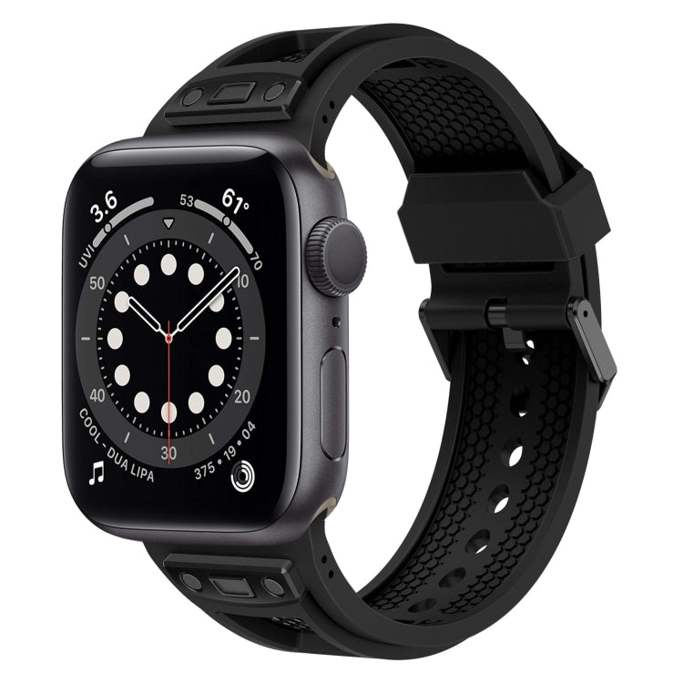 For Apple Watch Series 6 44mm Breathable Stainless Steel Mesh TPU Watch Band(Black Black) by bashfashion