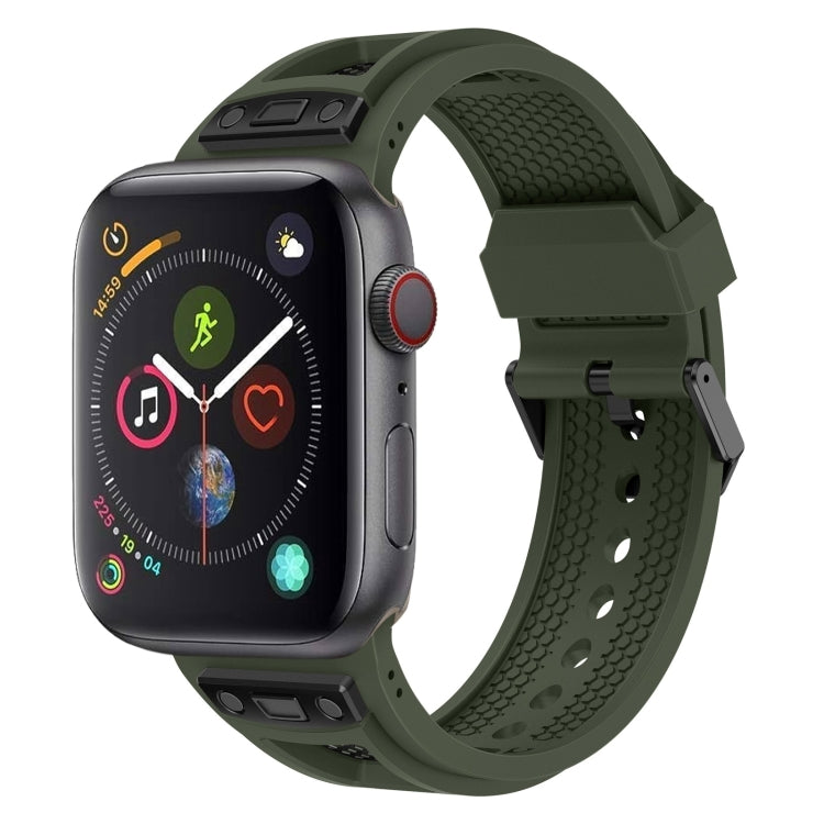 For Apple Watch Series 4 44mm Breathable Stainless Steel Mesh TPU Watch Band(Green Black) by bashfashion