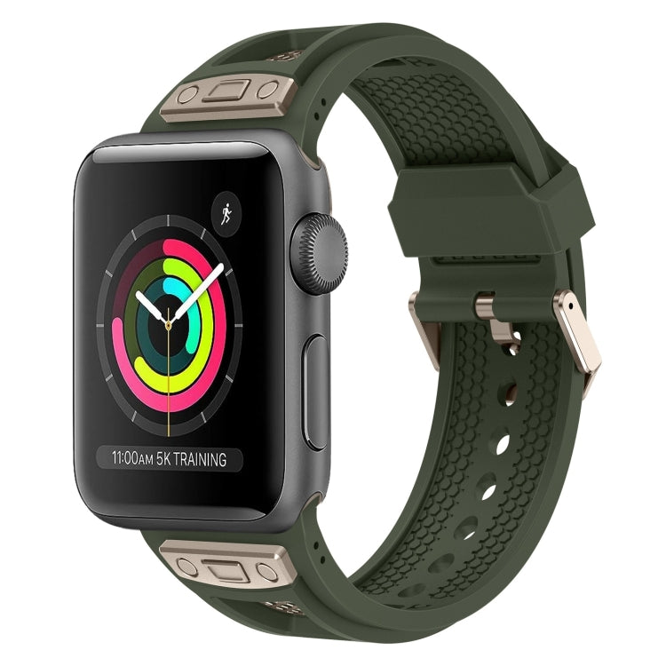 For Apple Watch Series 3 42mm Breathable Stainless Steel Mesh TPU Watch Band(Green Titanium) by bashfashion