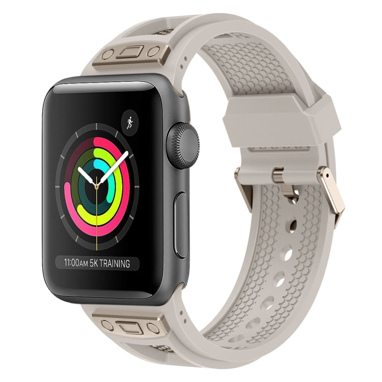 For Apple Watch Series 3 42mm Breathable Stainless Steel Mesh TPU Watch Band(Starlight Titanium) by bashfashion