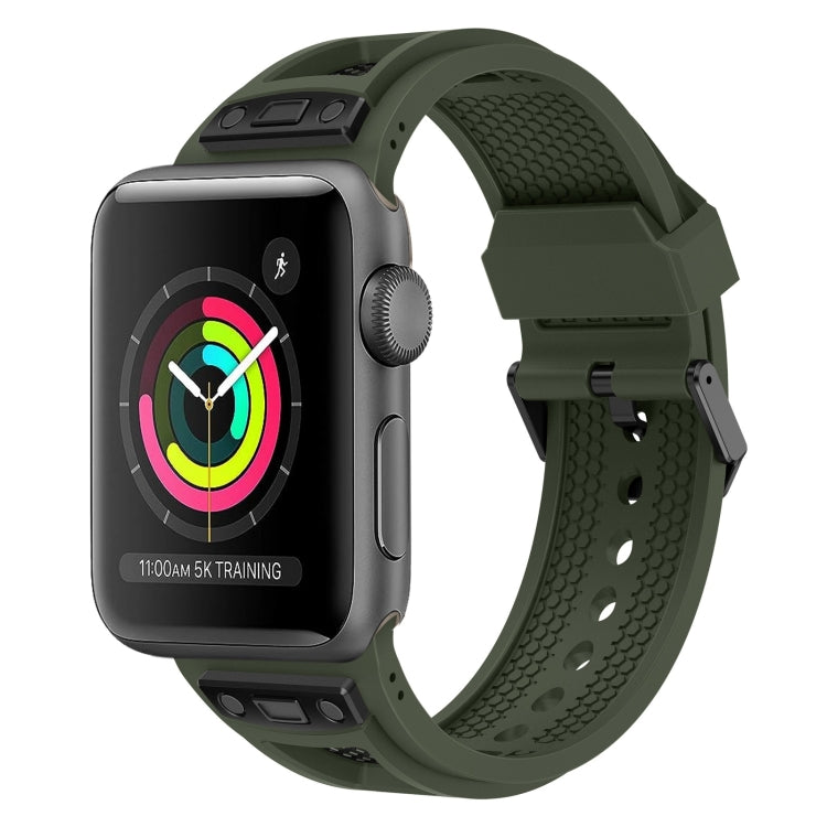 For Apple Watch Series 3 42mm Breathable Stainless Steel Mesh TPU Watch Band(Green Black) by bashfashion