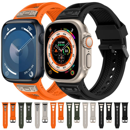 For Apple Watch SE 2022 44mm Breathable Stainless Steel Mesh TPU Watch Band(Orange Black) by bashfashion