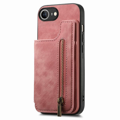 For iPhone 16e Retro Leather Zipper Wallet Back Phone Case(Pink) by bashfashion