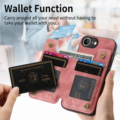 For iPhone 16e Retro Leather Zipper Wallet Back Phone Case(Pink) by bashfashion